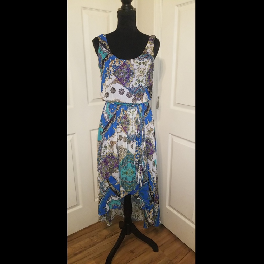 High-low Paisley Printed Dressbarn Dress w/Tie